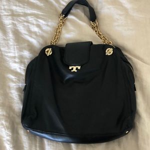 Tory Burch Black Satchel with Gold